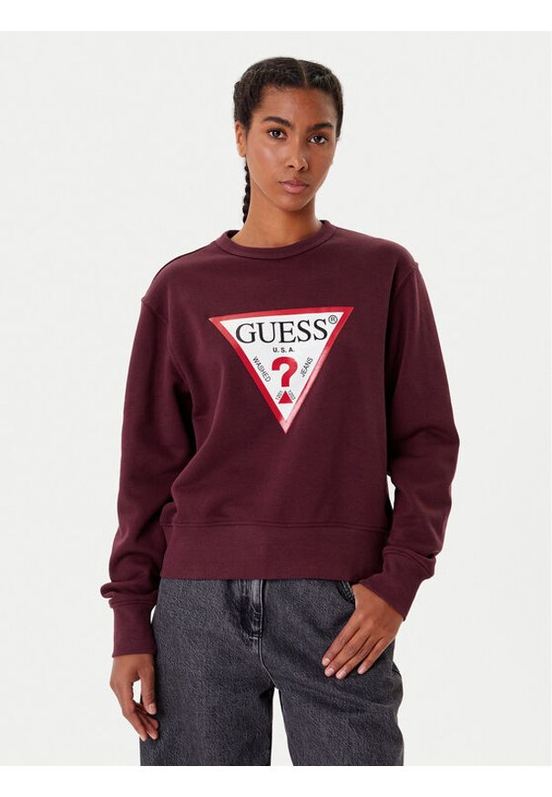 Guess Bluza W2YQ16 KBA11 Bordowy Regular Fit. Kolor: czerwony. Materiał: bawełna
