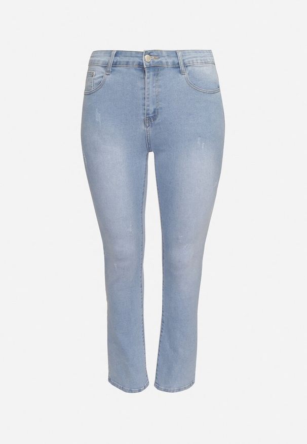 Born2be - Niebieskie Jeansy Skinny z Ozdobnymi Przetarciami Neveloria. Okazja: na co dzień. Kolor: niebieski. Styl: klasyczny, elegancki, casual