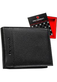 Duży, skórzany portfel męski w czarnym kolorze bez zapięcia zewnętrznego - Peterson. Kolor: czarny. Materiał: skóra #1