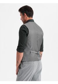 Ombre Clothing - Elegancka męska kamizelka w jodełkę SLIM FIT - szara V1 - Rozmiar: S. Okazja: na spotkanie biznesowe, do pracy, na co dzień. Typ kołnierza: golf. Kolor: szary. Materiał: tkanina, wiskoza, poliester, materiał, elastan. Wzór: jodełka. Styl: elegancki #5