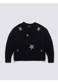 Big-Star - Sweter damski z dodatkiem wełny z aplikacją czarny Starlia 906. Kolor: czarny. Materiał: wełna. Długość: krótkie. Wzór: aplikacja. Styl: retro #6