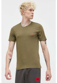 Hugo - HUGO t-shirt bawełniany 3-pack kolor zielony z nadrukiem. Kolor: zielony. Materiał: bawełna. Długość rękawa: krótki rękaw. Długość: krótkie. Wzór: nadruk #1