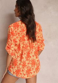 Renee - Pomarańczowa Bluzka w Kwiaty z Długim Rękawem Lnise. Kolor: pomarańczowy. Długość rękawa: długi rękaw. Długość: długie. Wzór: kwiaty #3