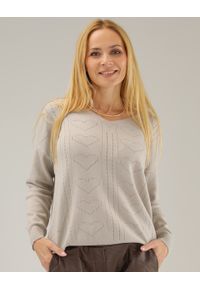 Unisono - SWETER Z AŻUROWYM ZDOBIENIEM 137-8107 BEIGE. Materiał: elastan, wiskoza. Wzór: aplikacja, ażurowy