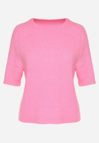 Born2be - Różowy Sweter z Wełną z Krótkim Rękawem Dannoria. Okazja: na co dzień. Kolor: różowy. Materiał: wełna. Długość rękawa: krótki rękaw. Długość: krótkie. Styl: elegancki, casual