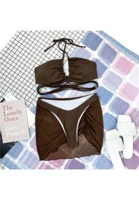 Intica - Strój kąpielowy z ozdobnymi sznurkami na plażę Meiko. Kolor: brązowy. Materiał: materiał