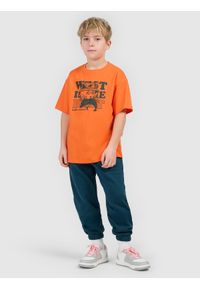 4f - 4F T-shirt loose z nadrukiem chłopięcy - pomarańczowy 128 (7-8 lat). Okazja: na co dzień, na uczelnię. Kolor: pomarańczowy. Materiał: dzianina, bawełna, materiał. Wzór: nadruk. Sezon: lato. Styl: casual #1