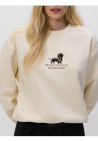 Reserved - Bluza z ozdobnym haftem - kremowy. Kolor: kremowy. Materiał: bawełna, dzianina. Wzór: haft
