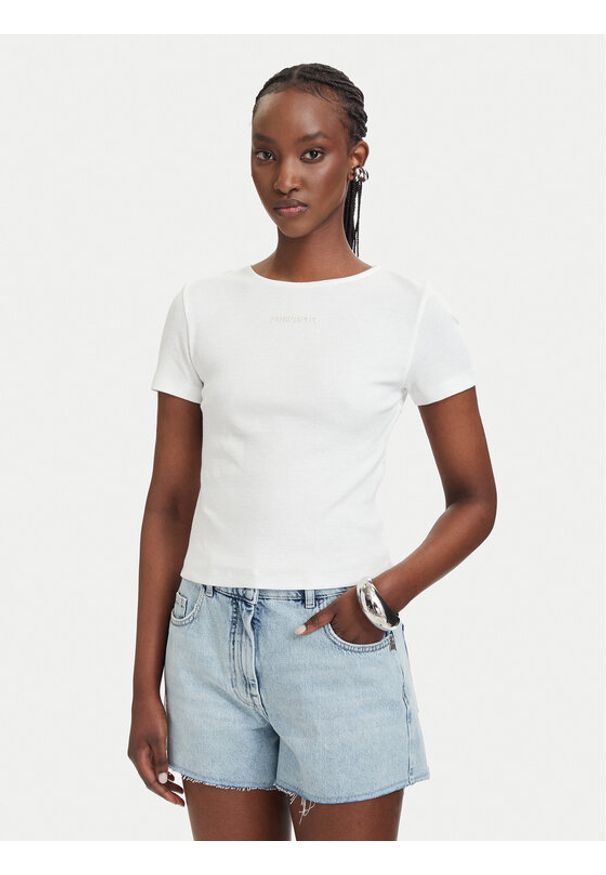 Patrizia Pepe T-Shirt 2M4522/J407-W146 Biały Slim Fit. Kolor: biały. Materiał: bawełna