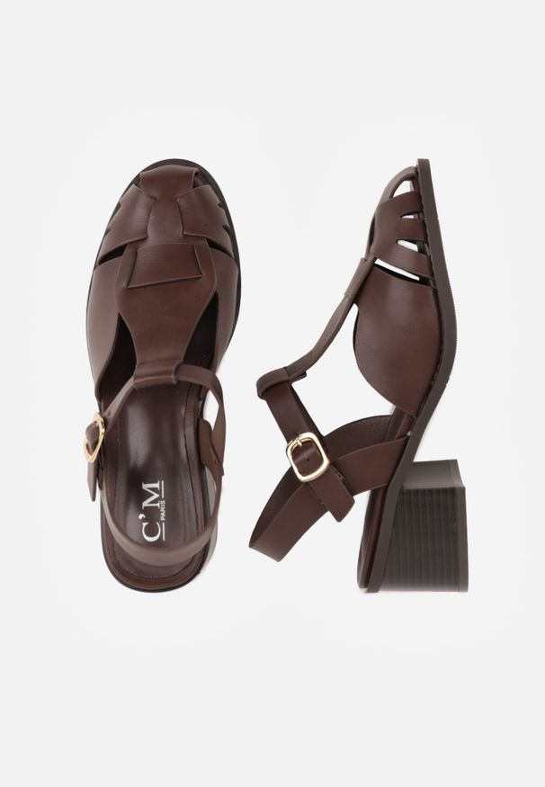 Born2be - Ciemnobrązowe Sandały na Obcasie z Ozdobnymi Paskami Aglaosa. Okazja: na co dzień. Zapięcie: pasek. Kolor: brązowy. Wzór: paski. Obcas: na obcasie. Styl: casual, elegancki. Wysokość obcasa: średni