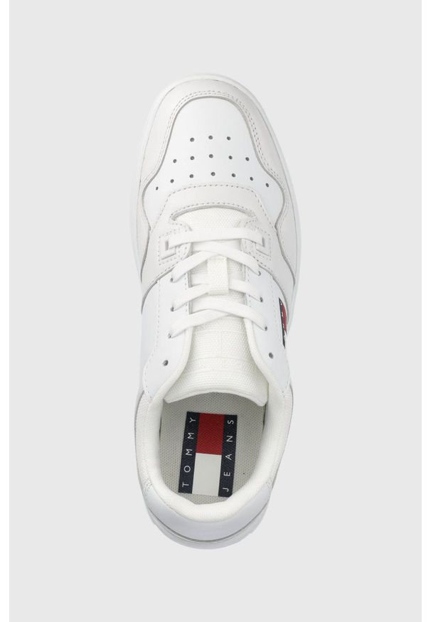 Tommy Jeans sneakersy kolor biały. Nosek buta: okrągły. Zapięcie: sznurówki. Kolor: biały. Materiał: poliester