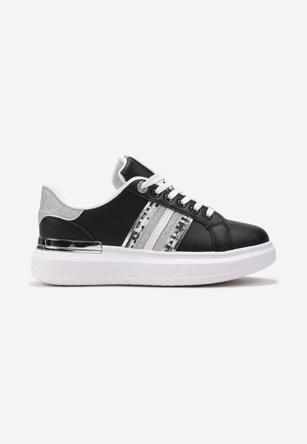 Born2be - Czarne Sneakersy na Platformie z Brokatowymi Wstawkami Railawa. Nosek buta: okrągły. Zapięcie: sznurówki. Kolor: czarny. Materiał: materiał. Obcas: na platformie. Wysokość obcasa: niski