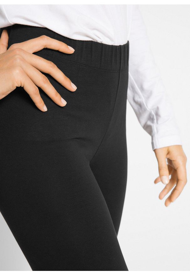 bonprix - Legginsy z mieszanki bawełny. Kolor: czarny. Materiał: bawełna