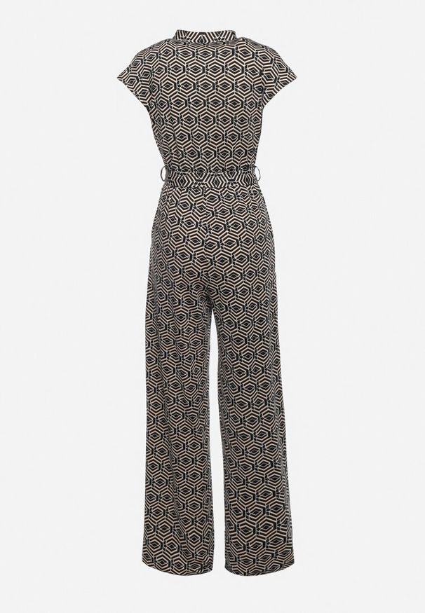 Born2be - Czarno-Biały Kombinezon z Wiskozą Wiązany w Pasie Sosofia. Okazja: na co dzień, na spacer. Kolor: czarny. Materiał: wiskoza. Styl: elegancki, casual