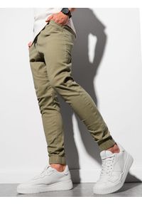 Ombre Clothing - Spodnie męskie joggery - oliwkowe V14 P885 - XXL. Kolor: oliwkowy. Materiał: elastan, bawełna. Styl: klasyczny