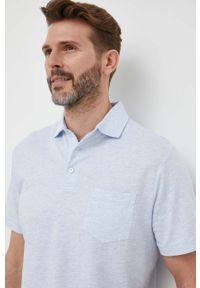 Polo Ralph Lauren polo z domieszką lnu kolor niebieski gładki. Typ kołnierza: polo. Kolor: niebieski. Materiał: len. Długość rękawa: krótki rękaw. Długość: krótkie. Wzór: gładki #5