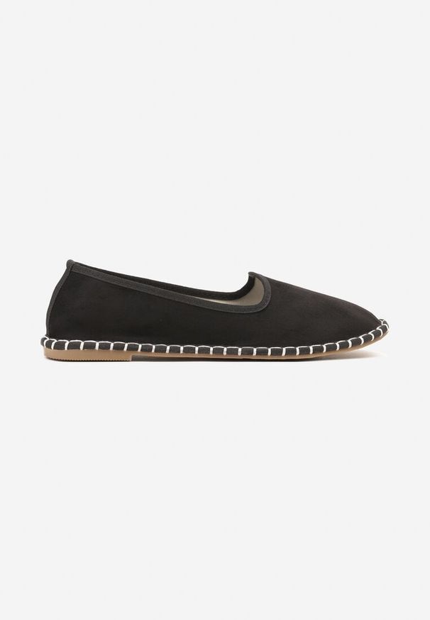 Born2be - Czarne Espadryle Balerinki z Ozdobnymi Przeszyciami Firavione. Okazja: na co dzień, na imprezę. Kolor: czarny. Materiał: len. Sezon: lato. Styl: klasyczny, casual