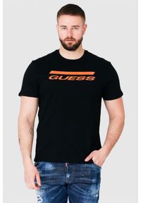 Guess - GUESS Czarny t-shirt męski z pomarańczowym logo. Kolor: czarny #1