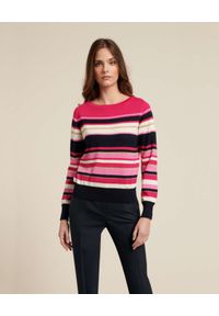 Luisa Spagnoli - LUISA SPAGNOLI - Różowy sweter w paski Macchietta. Kolor: biały. Materiał: wełna, prążkowany. Długość rękawa: długi rękaw. Długość: długie. Wzór: paski #3