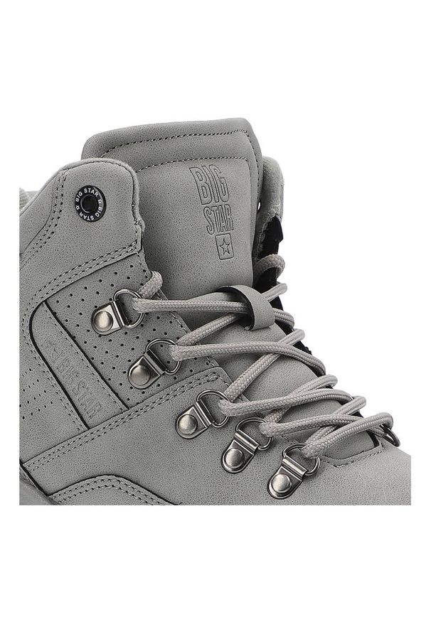 Big-Star - Szare Botki Big Star Damskie Modne Buty Sportowe. Kolor: szary. Materiał: skóra ekologiczna, materiał. Szerokość cholewki: normalna. Sezon: zima, jesień. Obcas: na płaskiej podeszwie. Styl: sportowy