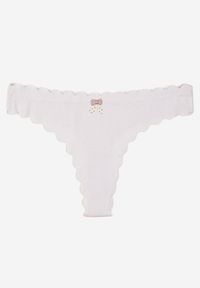 Born2be - Białe Bawełniane Majtki Stringi z Prążkowanej Tkaniny Eziane. Kolor: biały. Materiał: prążkowany, bawełna, tkanina #1