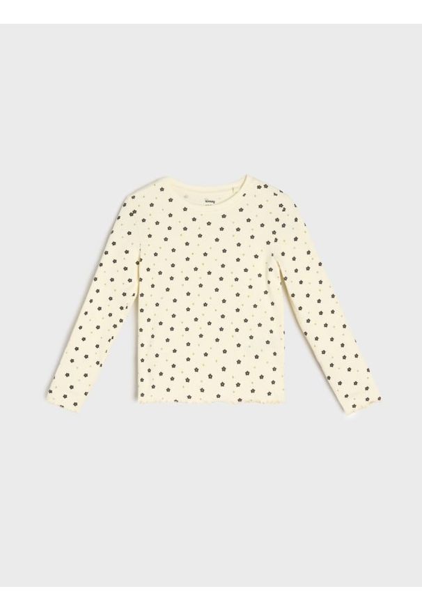 Sinsay - Bawełniana koszulka ze wzorkiem - kremowy. Kolor: kremowy. Materiał: bawełna