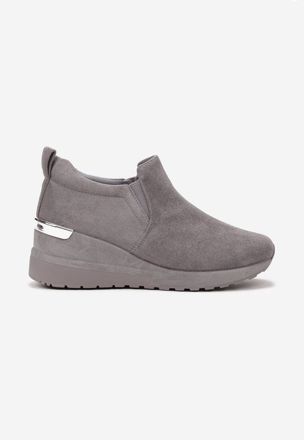 Born2be - Szare Sneakersy Minnis. Okazja: na co dzień. Nosek buta: okrągły. Kolor: szary. Materiał: jeans, zamsz. Obcas: na koturnie. Wysokość obcasa: średni
