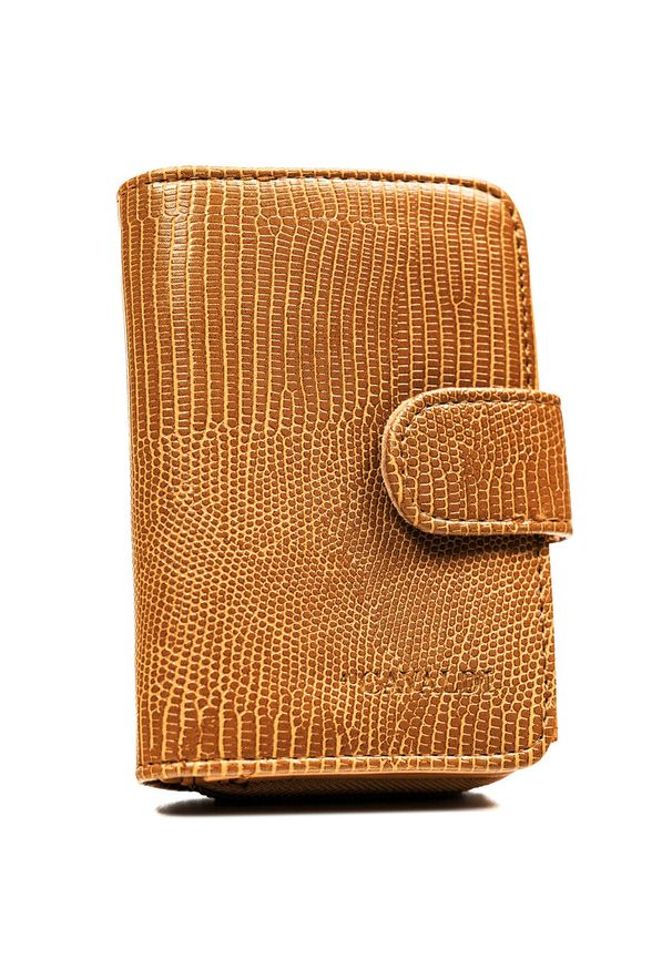 4U CAVALDI - Brązowy portfel damski ze skóry ekologicznej z tłoczonym wzorem skóry krokodyla 4U Cavaldi A-030B-BL. Kolor: brązowy. Materiał: skóra ekologiczna