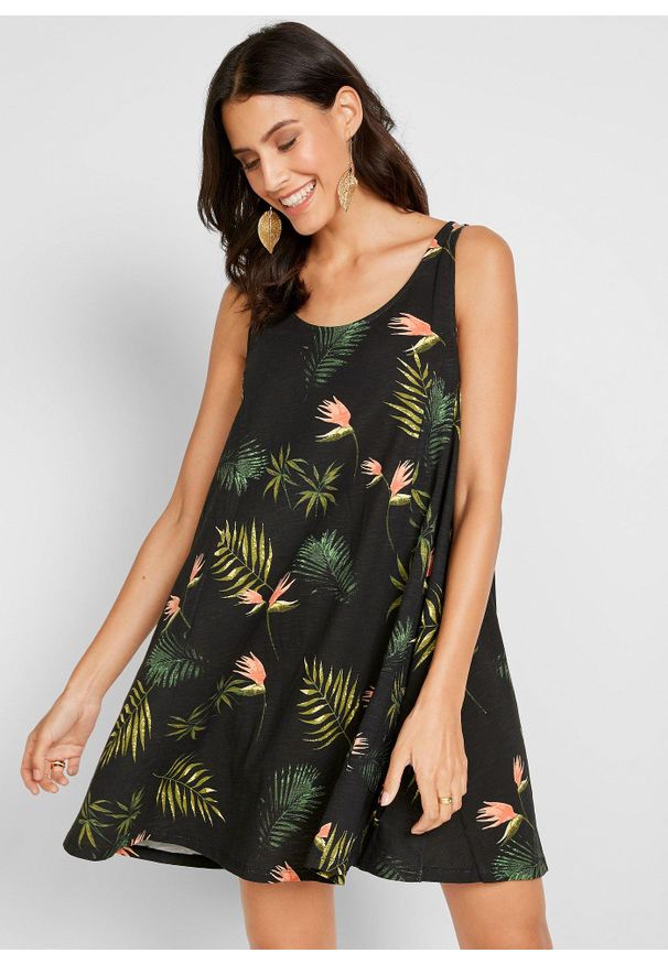 bonprix - Sukienka plażowa z czystej bawełny organicznej. Okazja: na plażę. Kolor: czarny. Materiał: bawełna, materiał