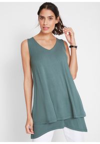 bonprix - Długi top dwuwarstwowy z mieszanki wiskozy. Typ kołnierza: dekolt w serek. Kolor: zielony. Materiał: wiskoza. Długość: długie #1