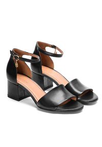 Kazar - Czarne sandały damskie. Zapięcie: pasek. Kolor: czarny. Materiał: skóra. Wzór: gładki. Sezon: lato. Obcas: na obcasie. Styl: elegancki, klasyczny. Wysokość obcasa: średni #4