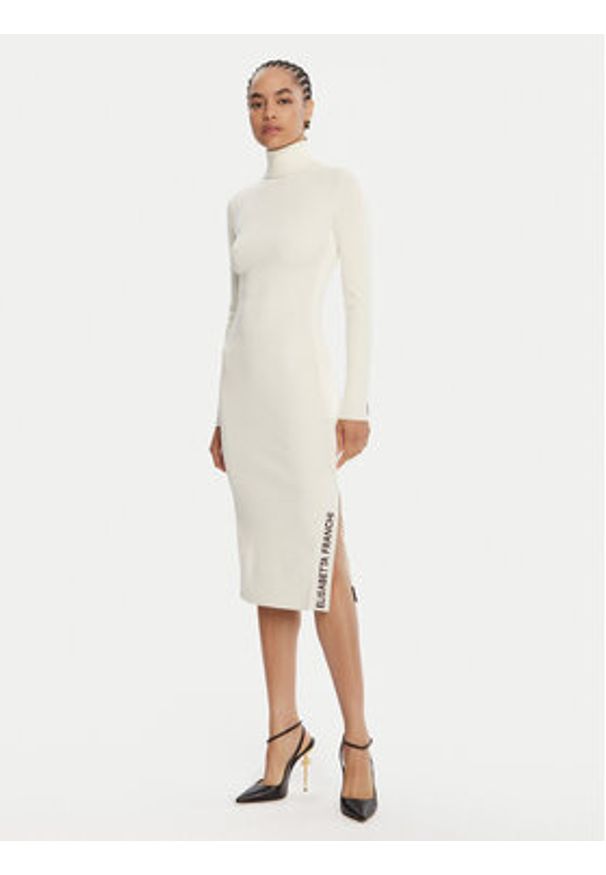 Elisabetta Franchi Sukienka dzianinowa AM-03S-56E2-V390 Écru Slim Fit. Materiał: wiskoza