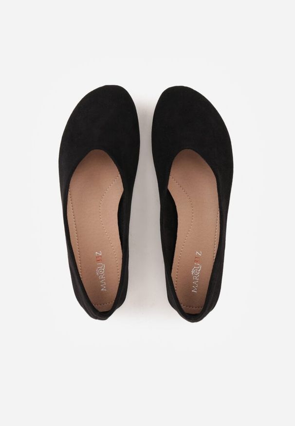 Renee - Czarne Balerinki z Imitacji Zamszu w Stylu Basic Saraphiele. Okazja: na randkę. Kolor: czarny. Materiał: zamsz