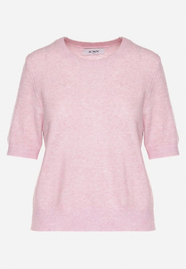 Born2be - Różowy Sweter z Wełną i Krótkim Rękawem Turosa. Okazja: na co dzień. Kolor: różowy. Materiał: wełna. Długość rękawa: krótki rękaw. Długość: krótkie. Styl: klasyczny, casual, elegancki