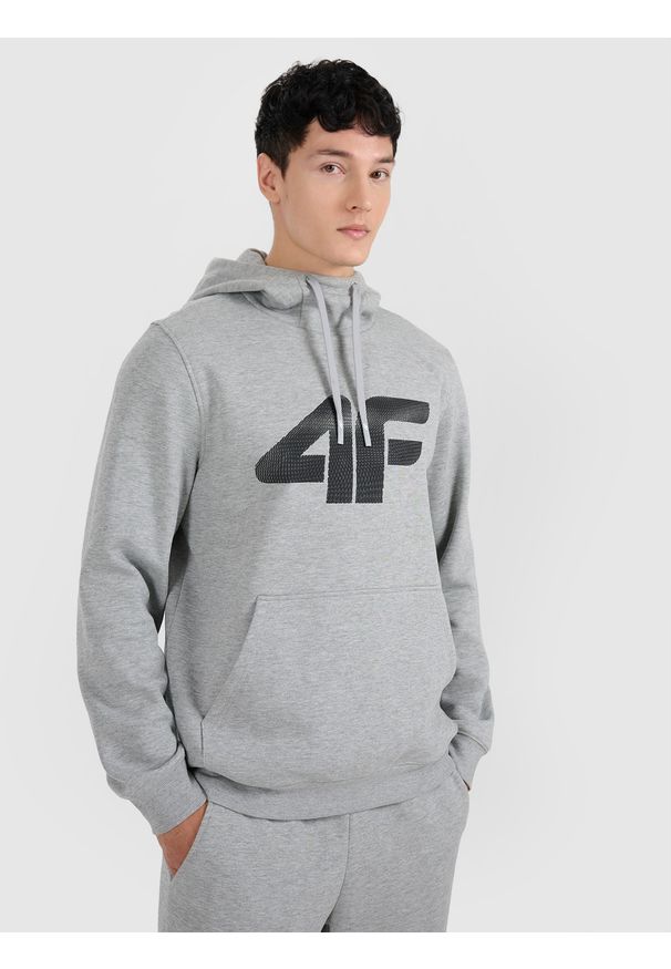 4f - 4F Bluza dresowa nierozpinana z kapturem męska - szara S. Okazja: na co dzień. Typ kołnierza: kaptur. Kolor: szary. Materiał: dresówka. Styl: casual