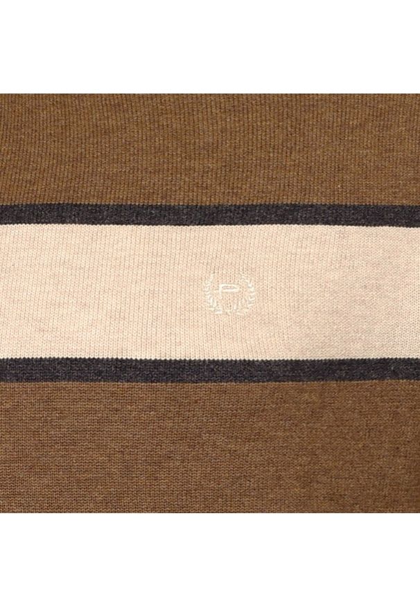 Bawełniany Sweter Męski, Okrągły Dekolt - Pako Jeans - Brąz i Beż, Pasy. Kolor: beżowy, brązowy, wielokolorowy. Materiał: bawełna. Styl: elegancki, klasyczny