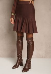 Renee - Brązowa Spódnica z Wiskozą o Rozkloszowanym Kroju High Waist Calatiela. Okazja: na co dzień. Stan: podwyższony. Kolor: brązowy. Materiał: wiskoza. Sezon: lato, wiosna. Styl: elegancki, casual #5