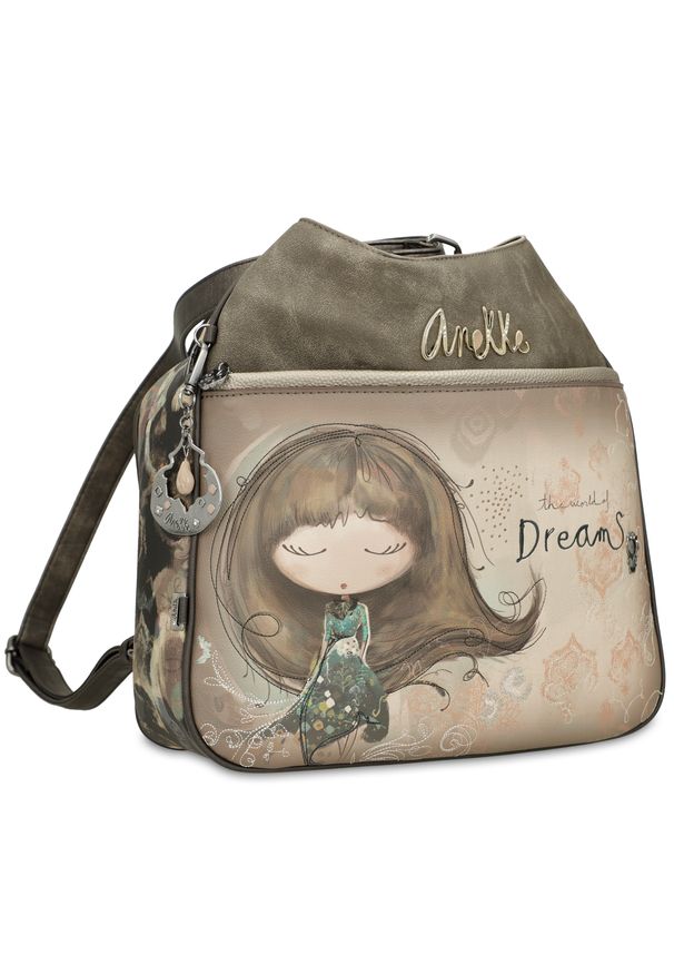 Szara Elegancka Torebka z Funkcją Plecaka Anekke Seria Real. Kolor: szary. Wzór: haft, aplikacja. Dodatki: z haftem. Materiał: zdobione. Styl: elegancki. Rodzaj torebki: na ramię