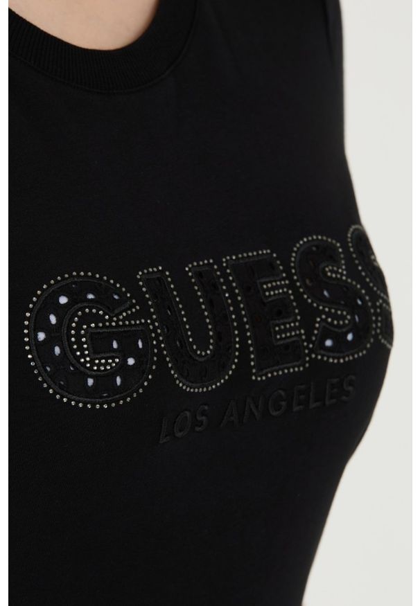 Guess - GUESS Czarny t-shirt Sangallo Tee. Kolor: czarny