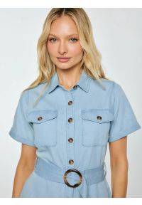 Big-Star - Sukienka damska midi jeansowa trapezowa niebieska Becca 136. Okazja: na co dzień. Kolor: niebieski. Materiał: jeans. Długość rękawa: krótki rękaw. Typ sukienki: trapezowe. Styl: casual. Długość: midi #5