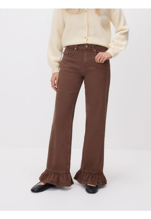 Reserved - Jeansy wide leg z falbankami - dark grey jeans