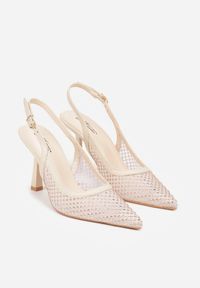 Renee - Beżowe Siateczkowe Sandały na Szpilce Slingback z Cyrkoniami Nemenlaeno. Zapięcie: sprzączka. Kolor: beżowy. Obcas: na szpilce #4