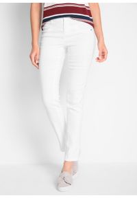Spodnie z bengaliny ze stretchem STRAIGHT bonprix biały. Stan: obniżony. Kolor: biały. Materiał: poliester, wiskoza, materiał, włókno, skóra #5