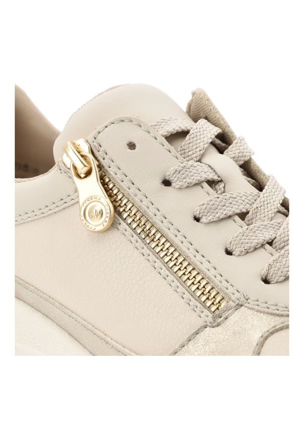 Beżowe Sneakersy Rieker Modne Obuwie Damskie Na Koturnie. Okazja: na co dzień. Zapięcie: sznurówki. Kolor: beżowy. Materiał: materiał. Obcas: na koturnie. Styl: casual, elegancki