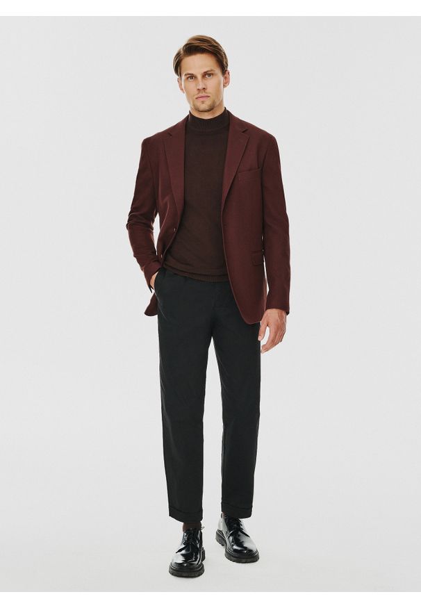 Pako Lorente - PAKO LORENTE – Brązowa gładka marynarka męska. Kolor: brązowy. Materiał: poliester, elastan, wiskoza. Wzór: gładki. Sezon: jesień