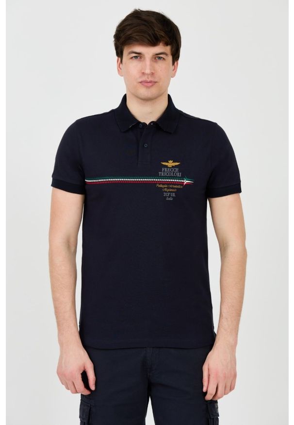Aeronautica Militare - AERONAUTICA MILITARE Granatowe męskie polo Frecce Tricolori Embroidered, Rozmiar XXL. Typ kołnierza: polo. Kolor: niebieski