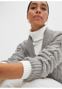 bonprix - Sweter rozpinany z szalowym kołnierzem i wzorem w warkocze. Kolor: szary. Długość: długie #2