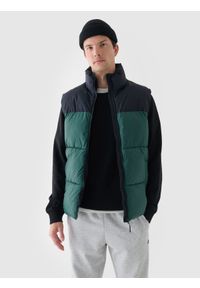 4f - 4F Bezrękawnik puchowy z wypełnieniem syntetycznym męski - zielony XXL. Okazja: na co dzień. Typ kołnierza: kołnierzyk stójkowy. Kolor: zielony. Materiał: puch, syntetyk. Długość rękawa: bez rękawów. Długość: krótkie. Wzór: gładki. Styl: casual, sportowy, klasyczny #1