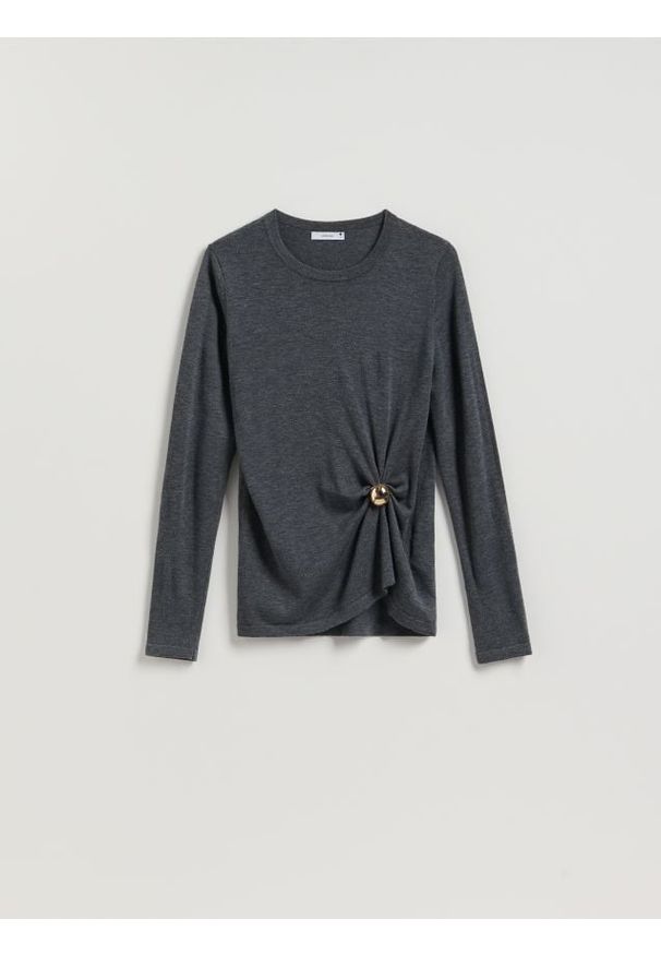 Reserved - Sweter z detalem - ciemnoszary. Kolor: szary. Materiał: dzianina, wełna
