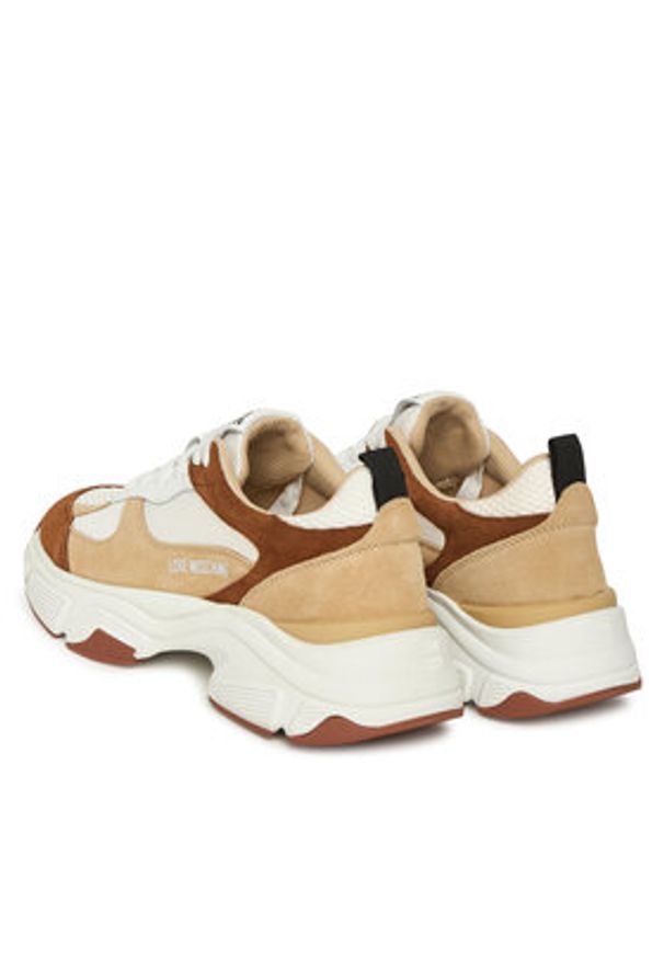 Love Moschino - LOVE MOSCHINO Sneakersy JA15246G0NIQF10B Beżowy. Kolor: beżowy. Materiał: zamsz, skóra